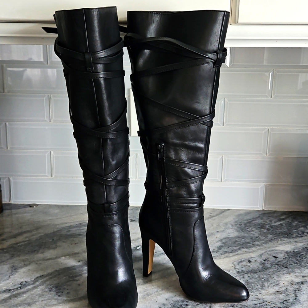 Vince Camuto Dark Romantic Goth Black Millay High Heel Leather Boot